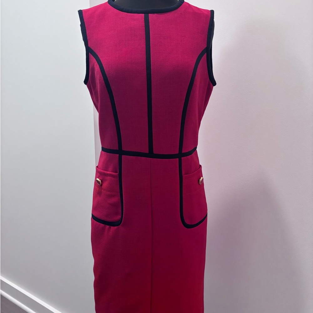 Tory Burch Red Midi Dress with Dark Blue Trim
